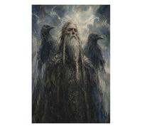 Odino nella tempesta Puzzle 1000 Pezzi in Legno, Gioco per Famiglia | Compagni di corvo, Norvegese oscuro, Illustrazione realistica, Struttura in Legno, Rompicapo, Gioco Familiare