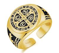 Odinstone Anello da uomo San Benedetto Anelli in argento 925 Oro Anelli di protezione Anelli regolabili per Uomo Ragazzi