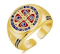 Odinstone Anello da uomo San Benedetto Anelli in argento 925 Oro Anelli di protezione Anelli regolabili per Uomo Ragazzi