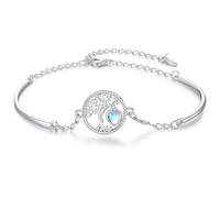 Odinstone Bracciale da donna in argento sterling 925, con albero della vita, simbolo immortale, regolabile, San Valentino, festa della mamma, regalo per lei moglie, 13 cm, Argento, Nessuna pietra