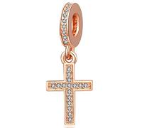 Odinstone Charm Croce Argento 925 Charms Croce Oro Rosa compatibili Bracciale Pendente Religioso Cross Bead Originale Passions Moments Regalo Gioielli