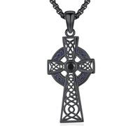 Odinstone Collana con croce celtica in argento sterling 925 con pendente croce vichinga nera e amuleto con nodo celtico. Gioielli per uomo, donna, ragazzo e bambino. Unisex.