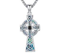 Odinstone Collana con croce celtica in argento sterling 925, pendente con croce vichinga, amuleto con nodo celtico, gioielli per uomo, donna, ragazzo, bambino, unisex.