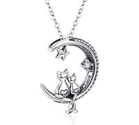 Odinstone Collana con Gatto per Donna, Ciondolo con Gatto Sulla Luna in Argento 925, Gioielli con Animali, Regali per Donne Amanti dei Gatt (A-Ti amerò per sempre)