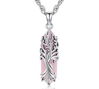 Odinstone Collana di cristallo di guarigione Albero della vita Collana di ciondolo a punta di pietra naturale intrecciata Gioielli di pietra preziosa di quarzo per donne uomo (rosa)