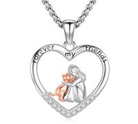 Odinstone Collana di gatti in argento 925 Ciondolo a forma di cuore di gatto Regali di gioielli per le donne Ragazza amante dei gatti
