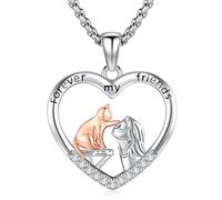 Odinstone Collana gatti in argento 925 Ciondolo a forma di cuore di gatto Regali di gioielli per le donne Ragazza amante dei gatti