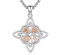 Odinstone Collana Nodo della Strega in Argento 925 Donna, Ciondolo Wiccan | Nodo della strega con pentacolo, lune crescenti e foglia; pendente 26 mm, catena 50,8+5,1 cm e confezione regalo.