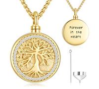 Odinstone Collana per urna di ceneri in argento 925 Ciondolo per ceneri Albero della Vita d'oro Memorial Locket Gioielli per la cremazione per donne uomini umani
