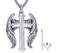 Odinstone Collana per urna di ceneri in argento 925 Ciondolo per ceneri Croce Ali d'angelo Memorial Locket Gioielli per la cremazione per donne uomini umani