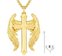Odinstone Collana per urna di ceneri in argento 925 Ciondolo per ceneri Croce Ali d'angelo Memorial Locket Gioielli per la cremazione per donne uomini umani