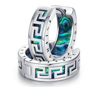 Odinstone Orecchini Uomo, Orecchini a Cerchio Uomo, Blu Neri | Odinstone Orecchini a cerchio da uomo, stile nordico, con rune vichinga e zirconi blu, coppia compatta da 17 mm