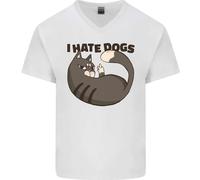 Odio I Cani Maglietta In Cotone A V Per Uomo Divertente Amante Dei Gatti