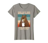 Odio la Gente del Mattino Scontroso Orso misantropico Che Dice Maglietta, Donna, Ardesia, XS