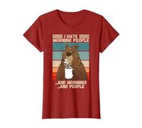Odio la Gente del Mattino Scontroso Orso misantropico Che Dice Maglietta, Donna, Mirtillo Rosso, XL