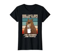 Odio la Gente del Mattino Scontroso Orso misantropico Che Dice Maglietta, Donna, Nero, XS