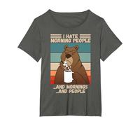 Odio la Gente del Mattino Scontroso Orso misantropico Che Dice Maglietta, Donna Plus-Size, Asfalto, 1X