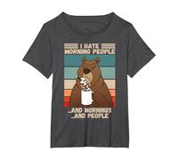 Odio la Gente del Mattino Scontroso Orso misantropico Che Dice Maglietta, Donna Plus-Size, Grigio Scuro, 6X