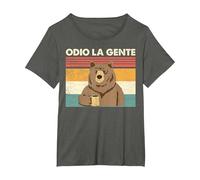 Odio La Gente Orso caffè Divertente Regalo I Hate People Maglietta, Donna Plus-Size, Asfalto, 6X