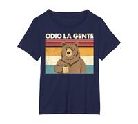 Odio La Gente Orso caffè Divertente Regalo I Hate People Maglietta, Donna Plus-Size, Navy, 4X
