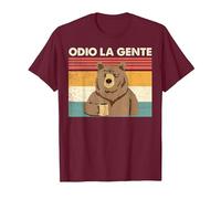 Odio La Gente Orso caffè Divertente Regalo I Hate People Maglietta, Uomo, Bordeaux, M