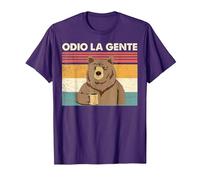 Odio La Gente Orso caffè Divertente Regalo I Hate People Maglietta, Uomo, Viola, XL