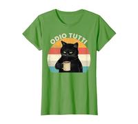 Odio Tutti Gatto caffè Divertente Regalo I Hate People Maglietta, Donna, Erba, L