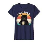 Odio Tutti Gatto caffè Divertente Regalo I Hate People Maglietta, Donna, Navy, L