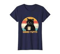 Odio Tutti Gatto caffè Divertente Regalo I Hate People Maglietta, Donna, Navy, XL
