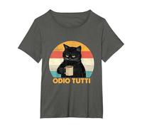 Odio Tutti Gatto caffè Divertente Regalo I Hate People Maglietta, Donna Plus-Size, Asfalto, 5X