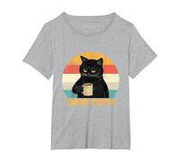 Odio Tutti Gatto caffè Divertente Regalo I Hate People Maglietta, Donna Plus-Size, Grigio Melange, 4X