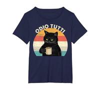 Odio Tutti Gatto caffè Divertente Regalo I Hate People Maglietta, Donna Plus-Size, Navy, 1X