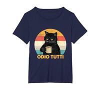 Odio Tutti Gatto caffè Divertente Regalo I Hate People Maglietta, Donna Plus-Size, Navy, 5X