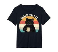 Odio Tutti Gatto caffè Divertente Regalo I Hate People Maglietta, Donna Plus-Size, Nero, 5X