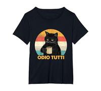 Odio Tutti Gatto caffè Divertente Regalo I Hate People Maglietta, Donna Plus-Size, Nero, 5X
