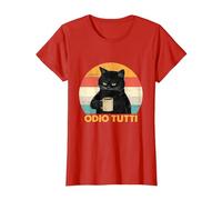 Odio Tutti Gatto caffè Divertente Regalo I Hate People Maglietta, Donna, Rosso, L