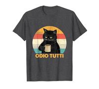 Odio Tutti Gatto caffè Divertente Regalo I Hate People Maglietta, Uomo, Grigio Scuro, S