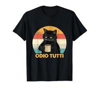 Odio Tutti Gatto caffè Divertente Regalo I Hate People Maglietta, Uomo, Nero, S