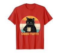 Odio Tutti Gatto caffè Divertente Regalo I Hate People Maglietta, Uomo, Rosso, XL