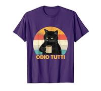 Odio Tutti Gatto caffè Divertente Regalo I Hate People Maglietta, Uomo, Viola, M