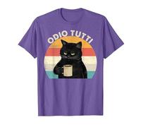 Odio Tutti Gatto caffè Divertente Regalo I Hate People Maglietta, Uomo, Viola mélange, L