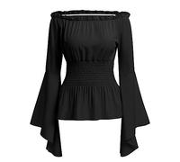 Odizli Abbigliamento medievale da donna gotico steampunk a maniche lunghe off shoulder corsetto top vittoriano rinascimentale, Nero , XXL