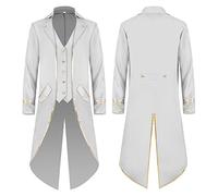 Odizli Abbigliamento medievale uomo smoking steampunk cappotto halloween carnevale vittoriano, bianco e oro., L