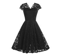 Odizli Abito da cocktail da donna, elegante, estivo, a maniche corte, con scollo a V, per feste, matrimoni, Nero , S