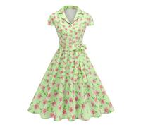 Odizli Abito da donna anni '50, stile vintage, rockabilly, estivo, a maniche corte, con scollo a V, con scollo a V, con linea, verde, XXL