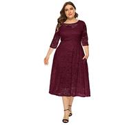 Odizli Abito da donna, elegante, con maniche a 3/4, in pizzo, per matrimoni, feste, da sera, taglie forti, rosso vivo, XL