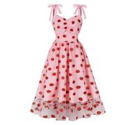 Odizli Abito da donna vintage elegante con spalline sottili, fragola/fiore/ciliegia, in rete, estivo, per feste, matrimoni, fragola, XXL