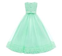 Odizli Abito da ragazza con fiori 3D, senza maniche, per la prima comunione, matrimonio, principessa, compleanno, festa, ballo, verde, 3-4 Anni