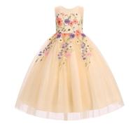 Odizli Abito da ragazza, senza maniche, senza maniche, con fiori, ricamo, per feste, matrimoni, albicocca, 11-12 Anni
