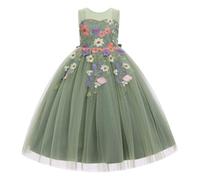 Odizli Abito da ragazza, senza maniche, senza maniche, con fiori, ricamo, per feste, matrimoni, verde, 11-12 Anni